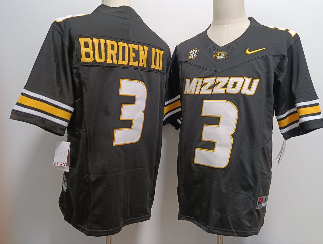Men Missouri tiger 3 Burden iii Black Nike 2025 NCAA Jersey